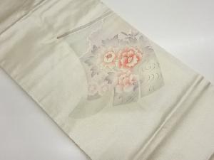 相良刺繍几帳に牡丹・菊模様名古屋帯